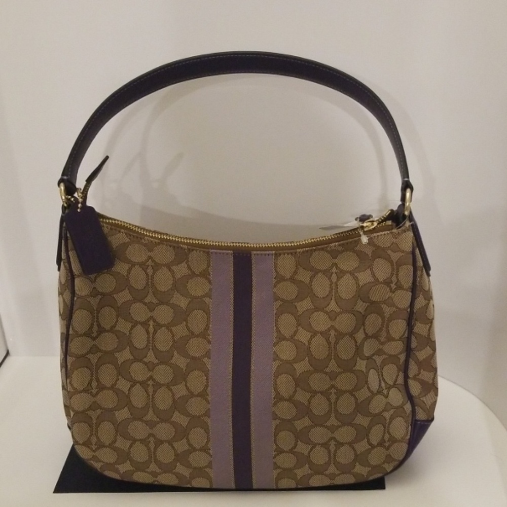 Coach NWT Jacquard Signature stripe Zip HOBO